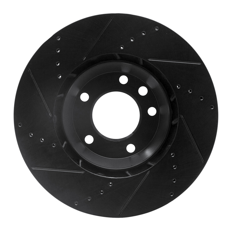 Audi Q7 Brake Rotor (1) - Front - R1 Concepts - Drilled & Slotted - Black - `03-`15